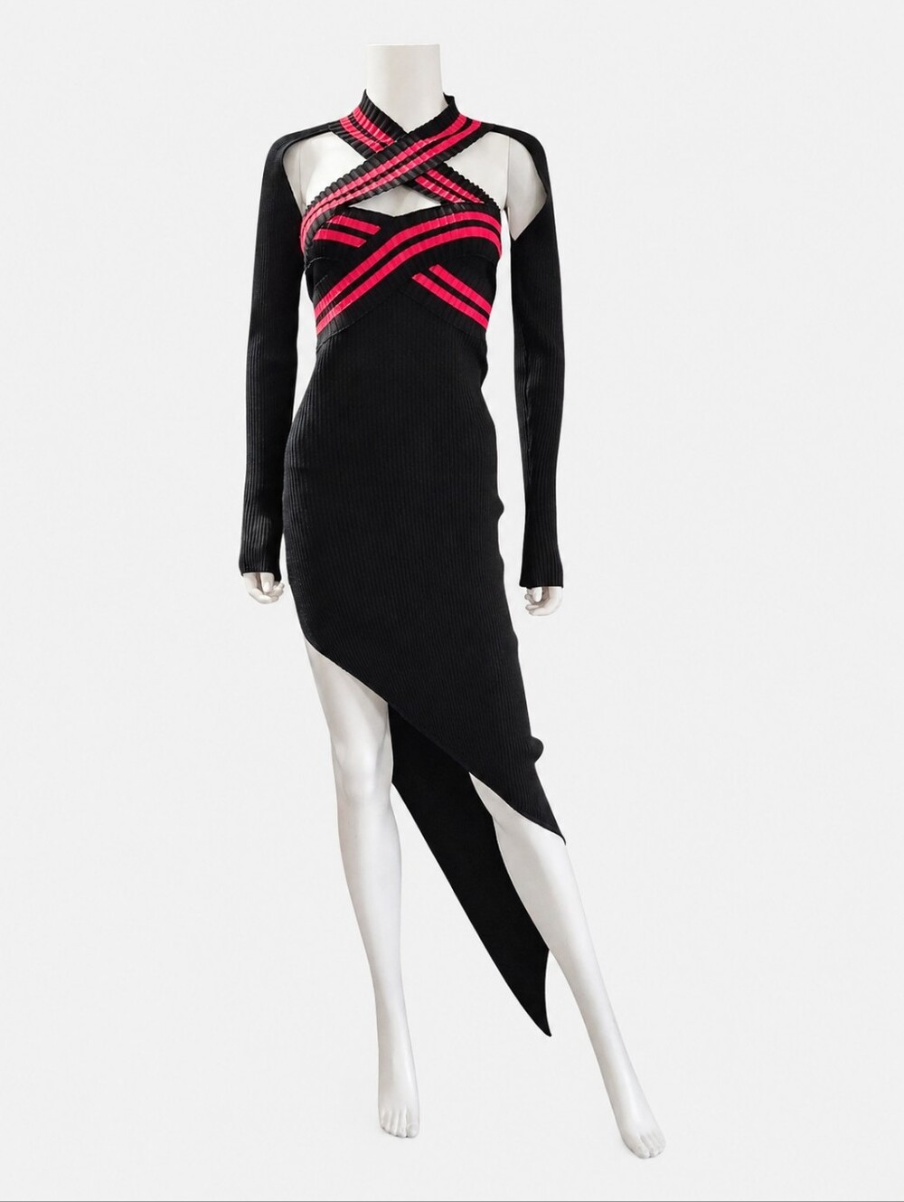 DAVID KOMA | Fall 2022 Runway Collection Black Red Cutout Knit Midi Dress Large